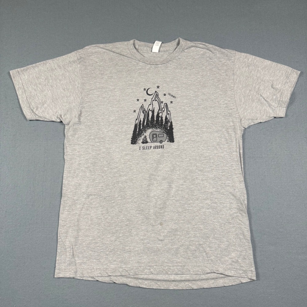 Tultex I Sleep Around Colorado Camper T-Shirt Mens XL Gray Graphic Mountain Hike